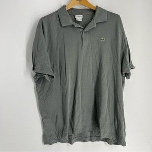 Lacoste Shirt Mens 8 Grey Green Polo Crocodile Short Sleeve 100% Cotton Collared